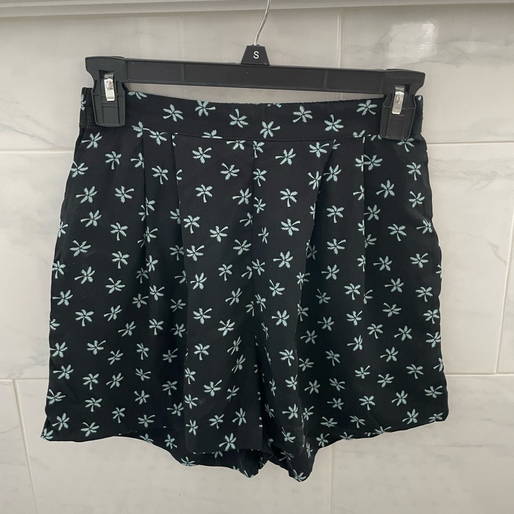 H&M Black and Mint Green Palm Tree-Patterned Shorts